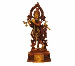 Idol Collections Copper Red Brass Standing Krishna Murti Statue On Base, 35.36 X 15.24 Cm