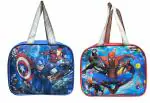 Le Corpus Spiderman & Avengers 3D Photo Lunch Bag for Office, School, Picnic, Travel Waterproof Tiffin Bag for Kids with Bottle Holder (Red & Blue, Pack of 2)