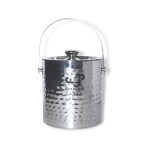 Fableart Stainless Steel Double Walled Insulated Ice Bucket; Hammered Design-Silver 1.5L