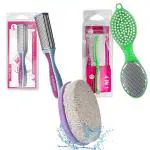 Majestique Double-Sided Foot File and 4-in-1 Hard Skin Remover With Pumice Stone for Hands, Heels, Elbows Foot Brush & Pedicure Tool - Pack of 3 Color May Vary