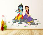 Lanstick Vinyl Multicolor Lord Krishna And Radha Self Adhesive Wall Sticker 24 inch