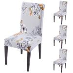 HOKIPO 140GSM Elastic Dining Table Chair Cover Set of 4, Gentle Grey Dahlia (AR-5131-D5*4)