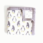 Elementary 100% Organic Muslin Cotton Reversible Dancing Penguin Dohar Blanket (140*100cm)