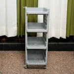 ADA 4 Tier Multi-Purpose Storage Rack Stackable Shelf Utility Rolling Stand Rack | Storage Organizer Racks with Wheels for Kitchen Laundry Room Bathroom Office Home - Grey (28 x 33 x 75cm)