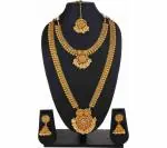 Gyaan Jewels Handmade Gold Plated Copper Necklace, Earring and Maang Tikka Set Gold (Women, Girls) Free Size