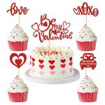 Festiko 25 Pack Red Glitter Love Heart Cupcake Toppers With Happy Valentines Day Cake Topper Picks Decoration For Valentines Day Theme Party Supplies