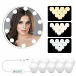 Hollywood LED Vanity Mirror Lights Kit, 10 Dimmable 3 Color Mirror Lighting Bulbs, Plug in Mirror Lights with USB Powered, for Makeup Vanity Table Set in Dressing Room, Bathroom