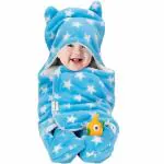 OYO BABY Hooded Baby Blanket Wrapper for New Born Babies Star Blue
