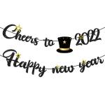 Festiko Cheers To 2022 Banner Gold Glitter, Happy New Year 2022, New Years Eve Supplies 2022, Happy New Year Sign, New Years Eve For Holiday Fireplace Mantle Home Decor