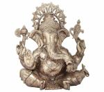 Idol Collections Silver Brass Idols Chaturbhuja Seated Ganesha Granting Abhaya, Idol Collections Gold Navagraha 9 Planets Statue Of Hindu Vedic Astrology Navgrah Murti Idol, 7 Inch