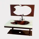 Oath vision Apple Cut Brown Glass Wash Basin with Mirror Self and Steel Stand (24 by 21 inch)