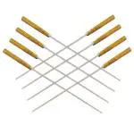 MAPPERZ Stainless Steel BBQ Barbecue Metal Flat Skewers (Stick) with Nonslip Wood Handle -Pack Of 4
