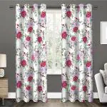 Amazures Red and Purple Color Rose Design 3D Digital Printed Polyester Eyelet Shilhouette Curtain - 4 x 9 feet (Pack of 2)