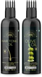 Desi Crew Hair Tonic and Olive Hair Cold Pressed for Skin, Body and Hair Care 100 ml Each