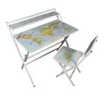 Wishing Clouds World Map Pattern Foldable Kids Study Table & Chair, Ideal for Homework, Arts and Crafts