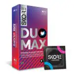 Skore Duo Max - Premium Pleasure Condoms for Him & Her with Disposal Pouches| Dotted & Ribbed for Pleasure| Performa Lubricant for Long Lasting Climax Delay| Suitable for use with lubes & toys- 1 Pack (10 pieces)