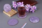 Vatsin Premium Resin Round Coasters With Wooden Stand Tea, Coffee Coasters for Home & Dining Table, Office, Table Accessories, for Gifting (Set of 4, Purple)