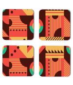 Whats Your Kick Pattern Design Illustrations Vectors Colorful Design Printed Set of 4 Coaster With Metal Stand