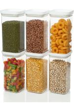 Skyheart White Plastic Square Airtight Puch Cap Grocery Container 1200ml - Pack of 6
