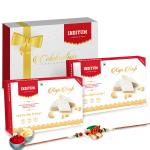 Indiyum Rakhi Sweet Combo Gift Pack For Brother Sister Bhaiya Didi Bhai Bhen - Kaju barfi 400g (200g x 2) Rakhi Roli Chawal