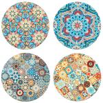 DULI Set of 4 MDF Round Blue Mandla Abstracts Design Coasters 4x4 inch