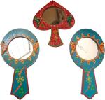 HAST SHILP Multicolor Wooden Hand Mirror, 15 X 5.5 X 0.5 Cm (Set Of 3)