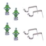 K D ENTERPRISE Green Stainless Steel Curtain Knob With Curtain Bracket Holder (Pack Of 2 Pair