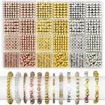 SANNIDHI 1740Pcs Beads For Jewellery Making Assorted Beads For Craft Spacer Beads Kit For Diy Beaded Bracelet, Necklace, Curtain - 8 Style, 3 Color String Beads Set (Gold/Sliver/Rose Gold)