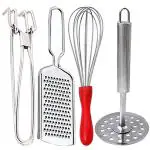 Oc9 Stainless Steel Pakkad & Cheese Grater & Egg Whisk & Potato Masher for Kitchen Tool Set