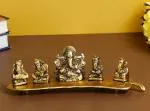 Denique Metal Lord Ganesh with Musical Instrumental on Banana Leaf Handicraft Idol & Gift Item,Gold Color