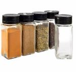 BMG IMPORT EXPORT Spice Jar Glass Container for Storage Salt & Pepper, Square Kitchen Storage Glass Jar for Oregano and Chilly Flakes Dispener with Lid Set of 6