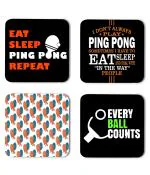 Whats Your Kick Table Tennis Games Eat Sleep Ping Pong Repeat Quotes Printed Set of 4 coaster With Metal Stand