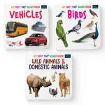 BOOKFORD My First Tiny Board Books - Set Of 3 Books - Birds, Wild Animals & Domestic Animals, And Vehicles For Kids
