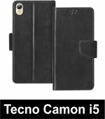 Sbms Tecno Camon I5 Black Artificial Leather Shock Proof Flip Cover