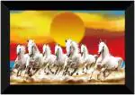saf 7 Running horses vastu UV textured Digital Reprint 20 inch x 14 inch Painting (With Frame)