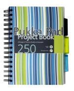 Pukka Pad A5 Size Blue Stripes Project Books Notebook Diary Ruled 250 pages, Micro Perforated, 80gsm Wire Bound, Repositionable Dividers with Storage Packet, Assorted Coloured Packs, Hardback Cover