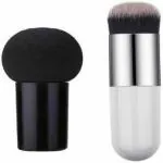 BIOAQUA 1 White Mini Foundation Brush and 1 Black Mushroom Head Beauty Blender - (Pack of 2)