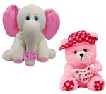 LVS TOYS - White Elephant & Pink Red Cap Check Soft Toy for Kids, Children & Girls Playing Teddy Bear in Size of 30 & 30cm Long