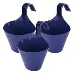 Kuber Industries Hanging Flower Pot|Single Hook Plant Container|Durable Plastic Glossy Finish Pots for Home|Balcony|Garden|9 Inch|Pack of 3 (Blue)