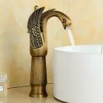 BASSINO Gold Antique Finish Swan Shape Brass Bathroom Basin Taps (12 inch)