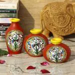 Vintage Gulley Red Terracotta Warli Hand Painted Pot (9.5 x 8 cm, 9 x 9 cm, 11.5 x 6.5 cm) Set of 3