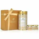 Octavius Tea Essentials Range | Traditional Detox | Classic Pack of Kashmiri Kahwa Pyramid Green Tea Bags with Almonds and Mini Honey jar - 595gm