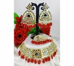 Gyaan Jewels Handmade Gold Plated Alloy Earring and Necklace Set Red Free Size
