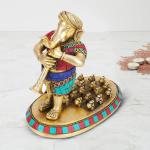 ARTVARKO Handwork Brass Ganesha Bhagwan Playing Musical Instruments with Rats Statue - 7 inch