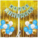 FANEX Solid Happy Birthday Banner, Balloon and Curtains (Pack of 33)