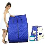 Kawachi Portable Home Steam Bath Panchkarma Swedan Machine With Folding Stool 31x32x43 cm Blue