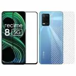 Kite Digital Realme 8 (5g) Back Screen Protective Film Carbon Fiber Skin Transparent Sticker + [Black] Tempered Glass Screen Protector with Edge to Edge Coverage