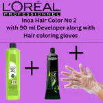 Prokare Inoa Combo set of 3- HAir Color tube No 2 (Darkest Brown) along with 90ml developer and gloves