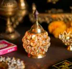 T-KA108 Brass and Crystal Matki Shape Akhand Diya/Table Deepak/Oil Lamp/Medium Size Brass Table Diya Set  (Height: 5.5 inch)