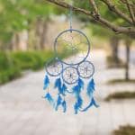 Ryme Blue 4 Rings Ocean Color Dream Catcher For Home And Office Decoration Feather Dream Catcher, 15 Inch